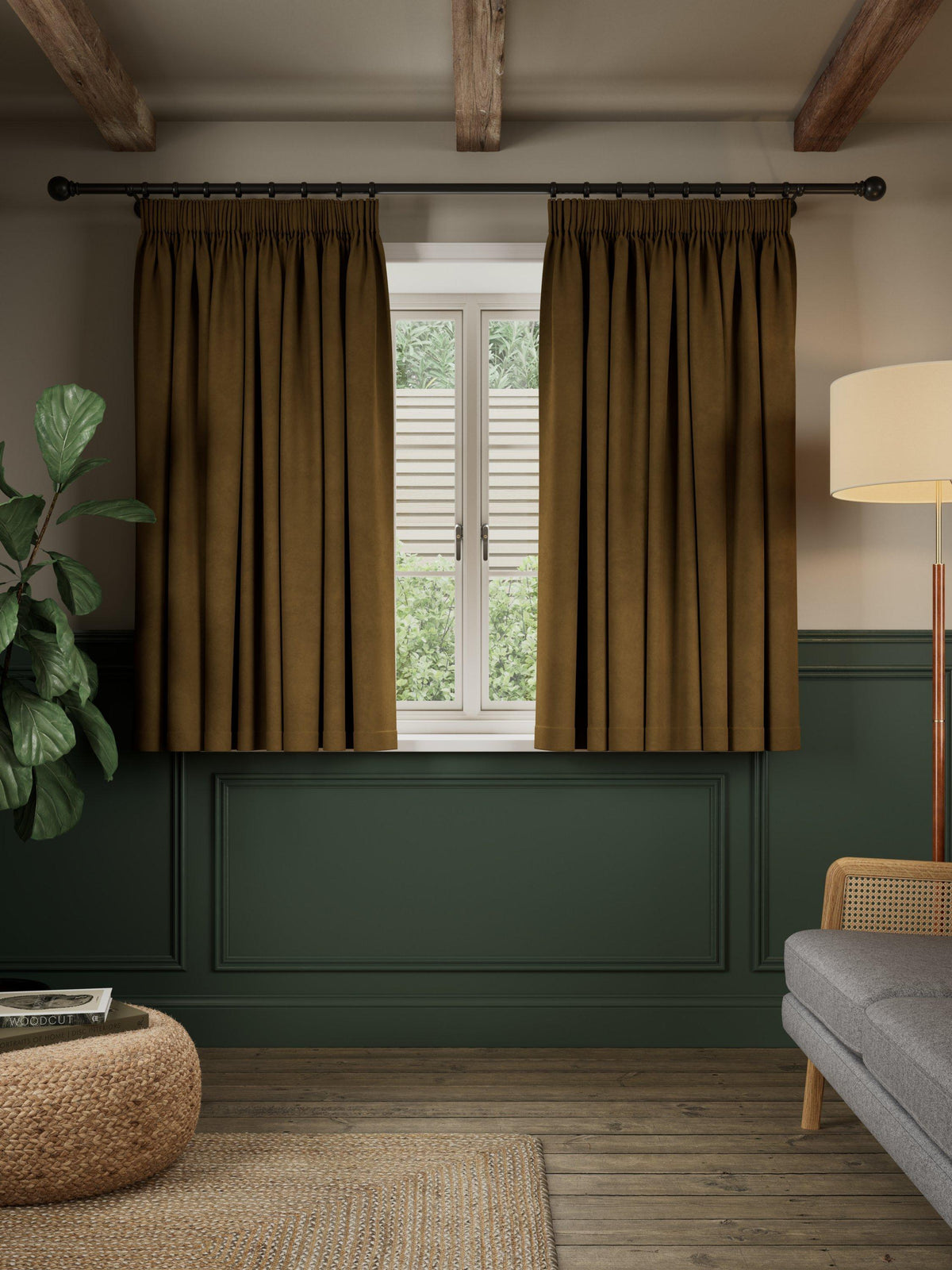 John Lewis Matt Velvet Pair Blackout Pencil Pleat Curtain 228 x 274cm Cinder