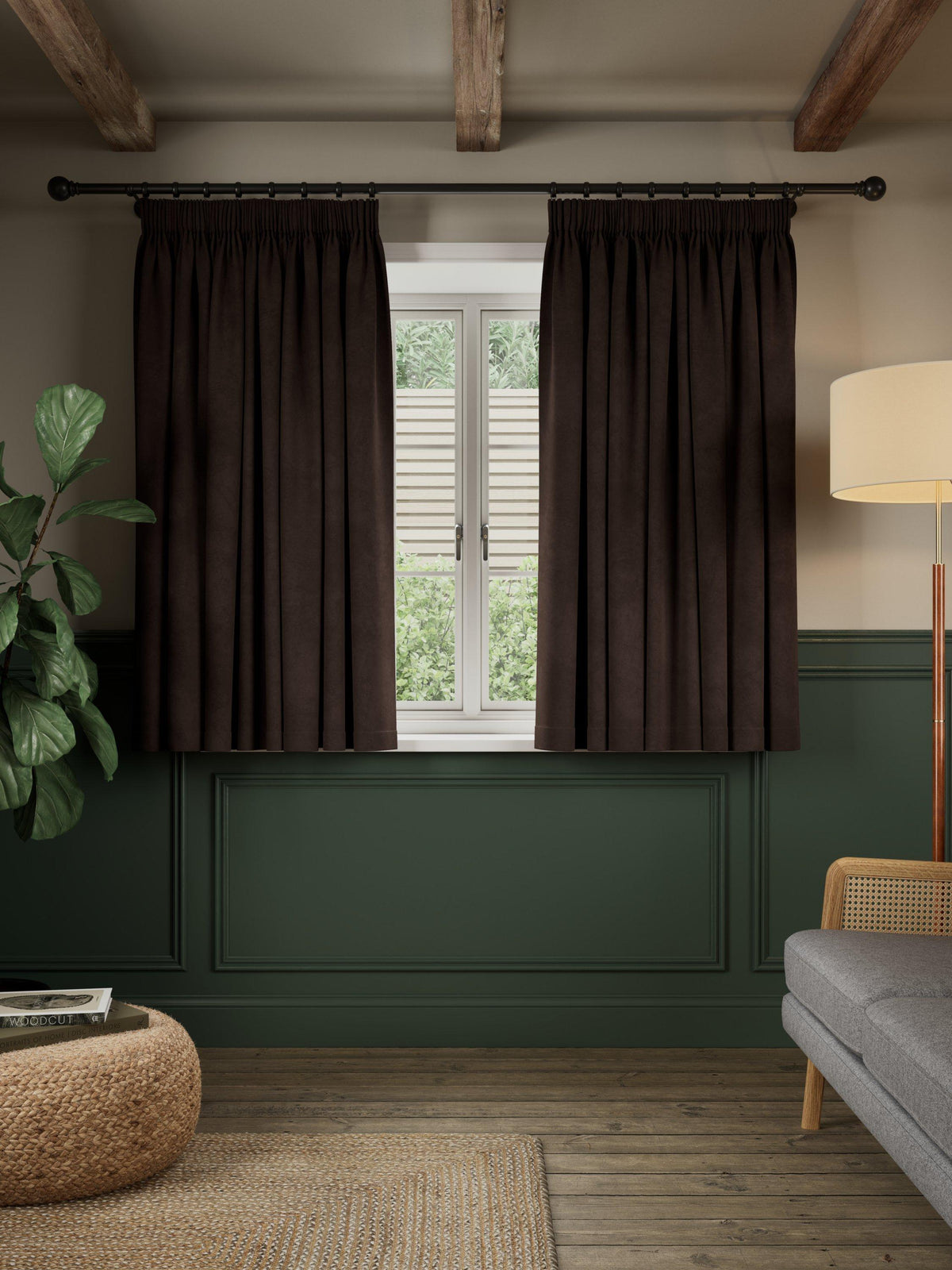John Lewis Matt Velvet Blackout Pencil Pleat Curtain - 167 x 182cm - Cocoa