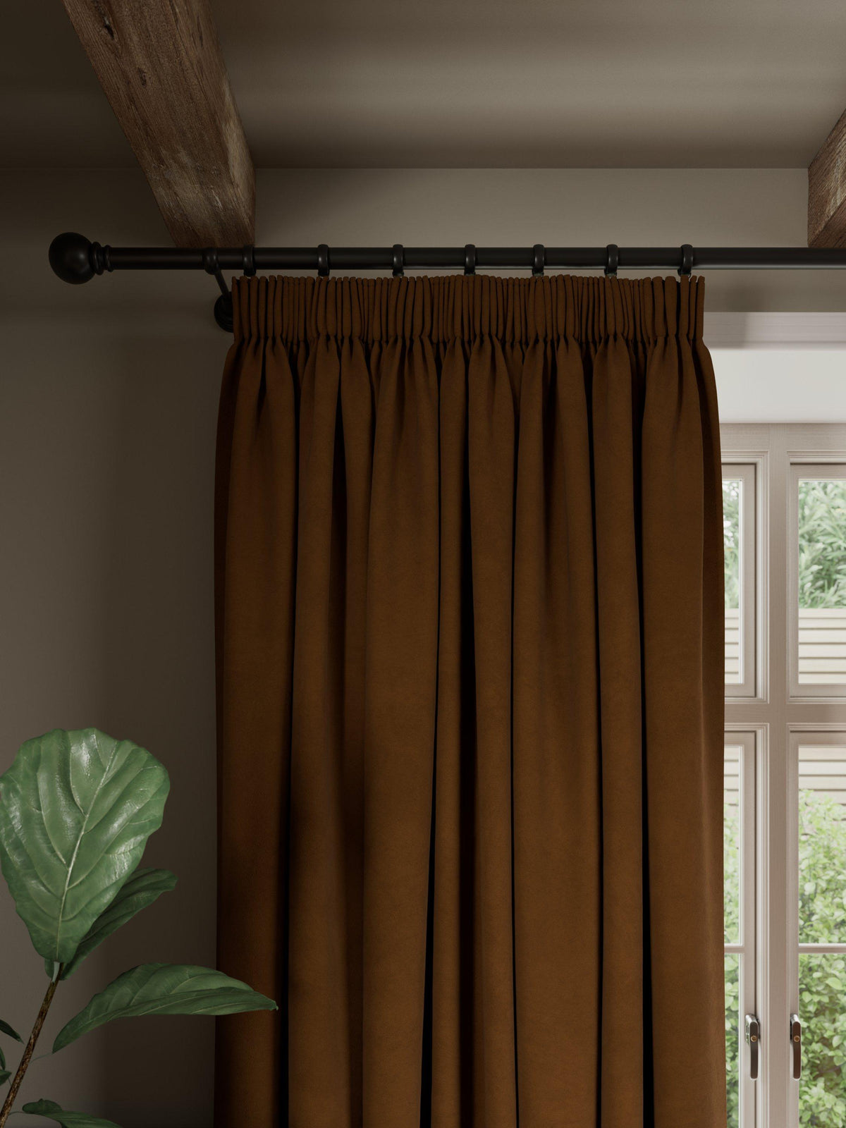 John Lewis Matt Velvet Blackout Pencil Pleat Curtains - 167 x 182cm - Ginger