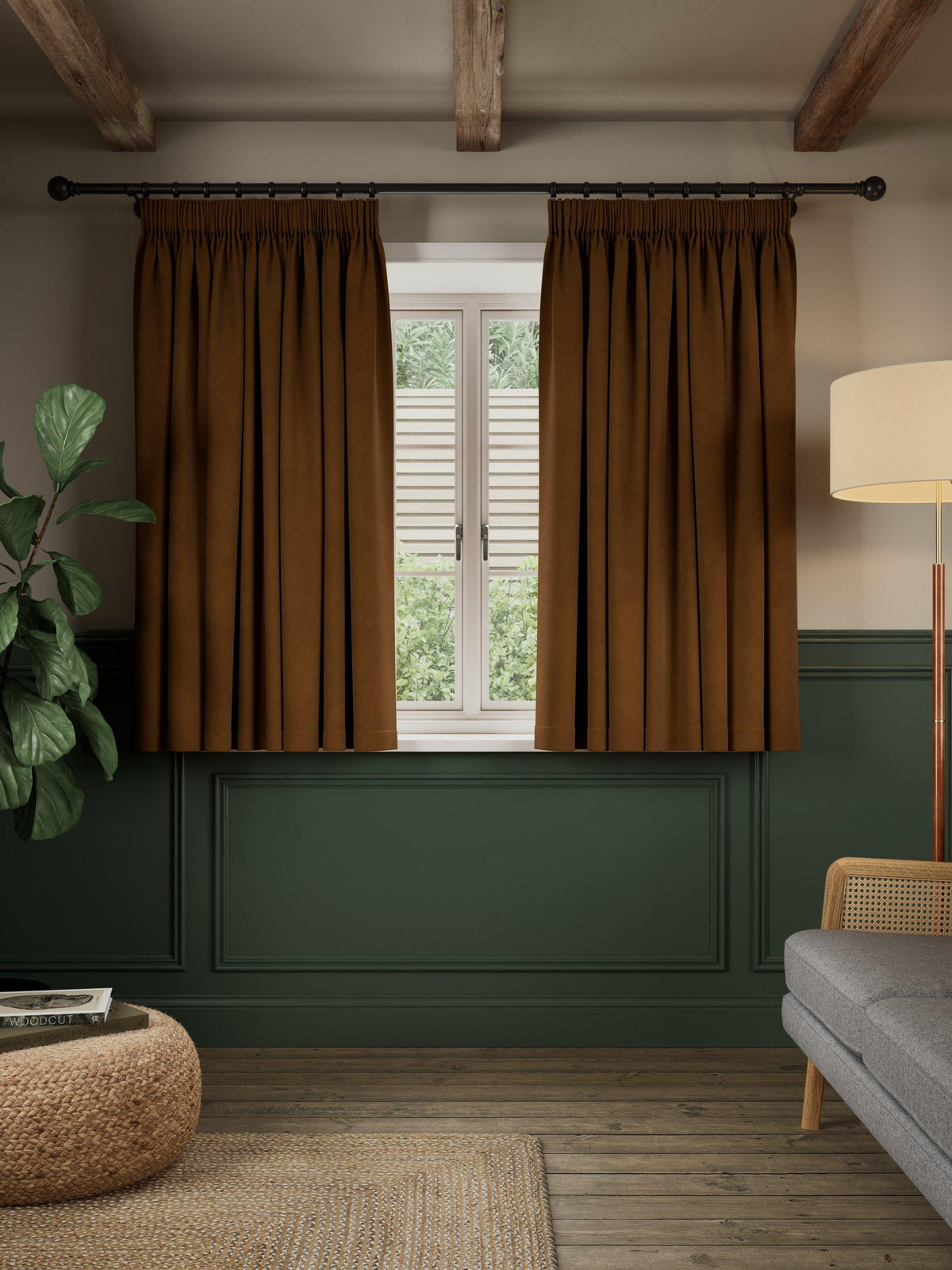 John Lewis Matt Velvet Blackout Pencil Pleat Curtains - 167 x 182cm - Ginger
