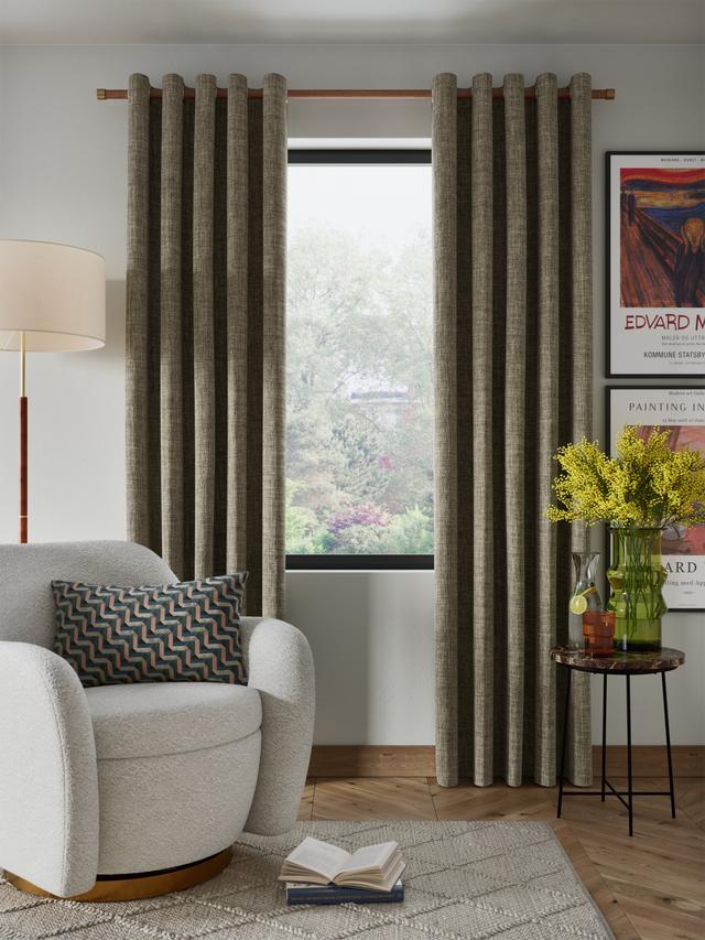 John Lewis Textured Weave Blackout Eyelet Curtains - 167 x 274cm - Pale Mole