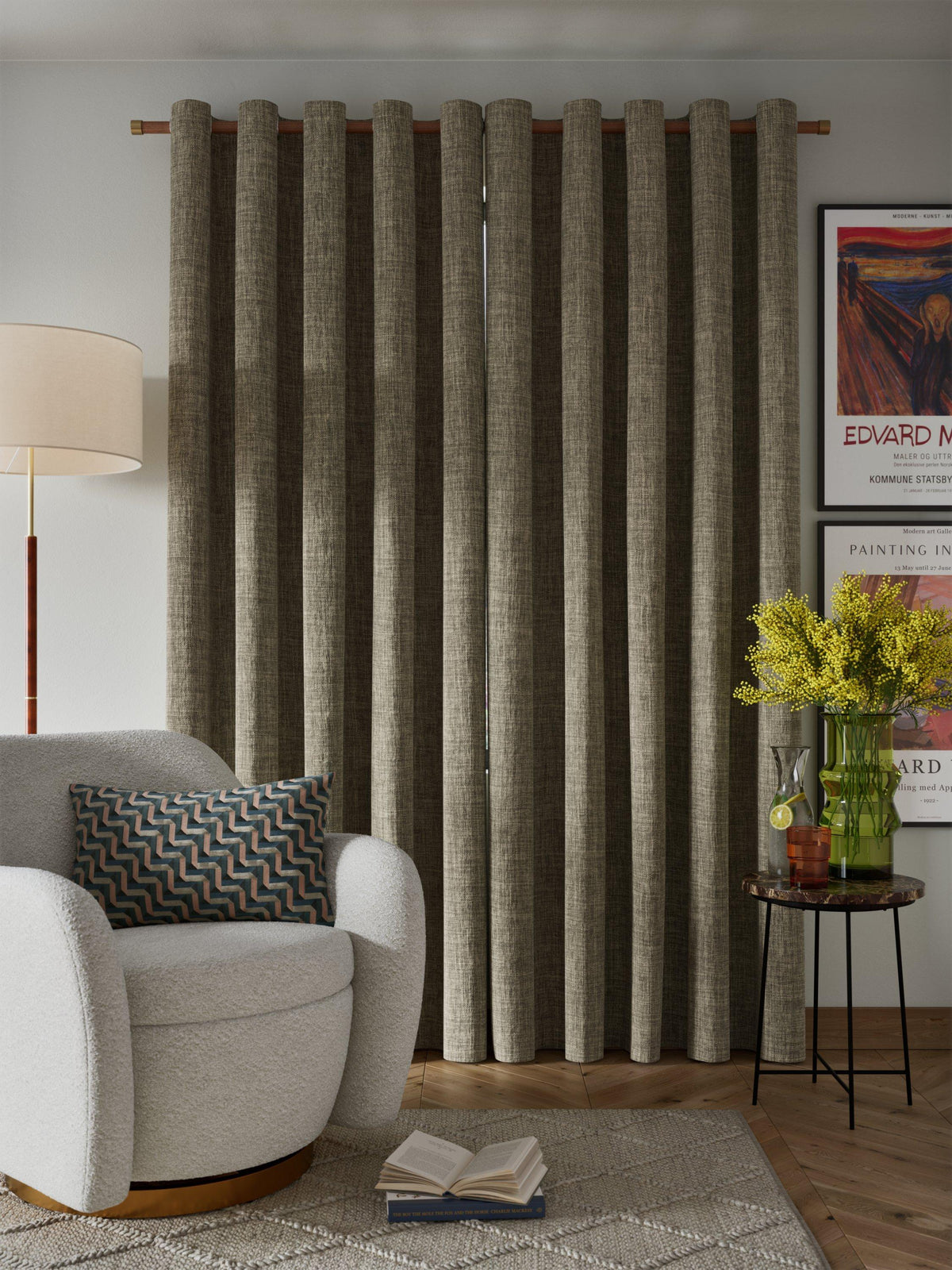 John Lewis Textured Weave Blackout Eyelet Curtains - 167 x 274cm - Pale Mole
