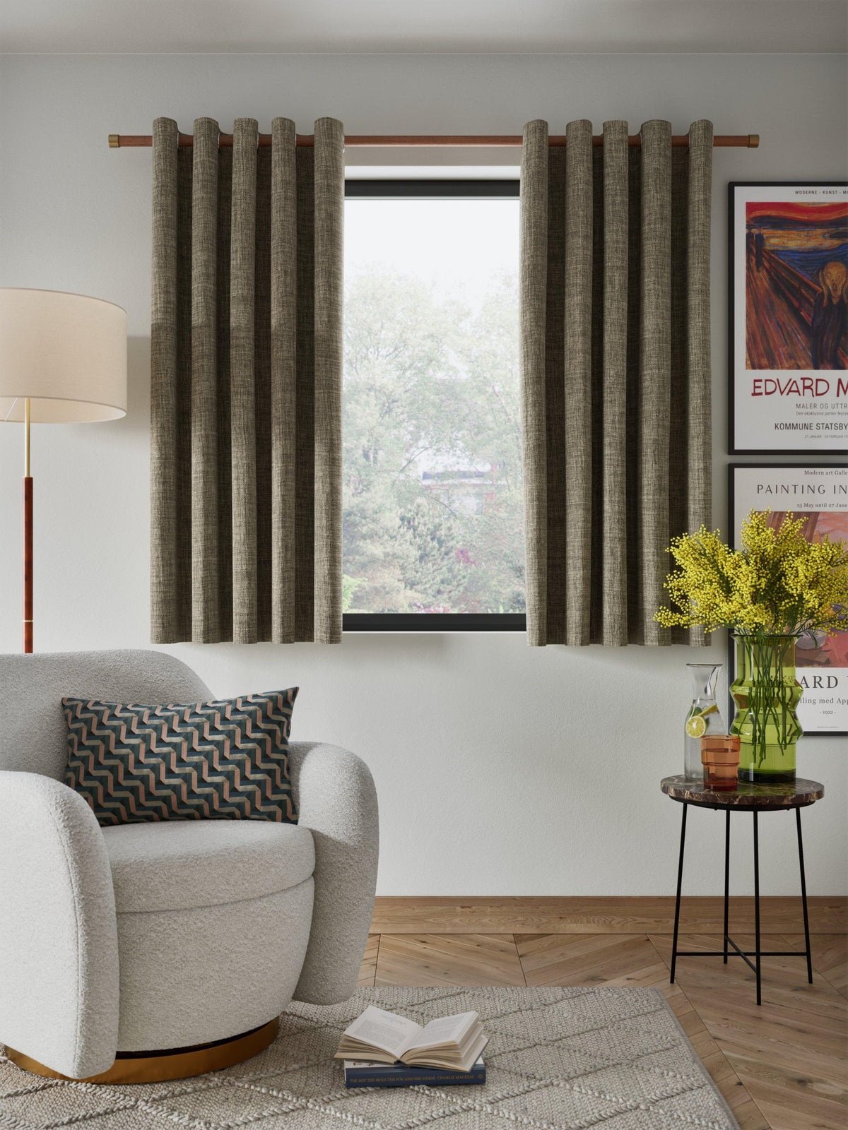 John Lewis Textured Weave Blackout Eyelet Curtains - 167 x 274cm - Pale Mole