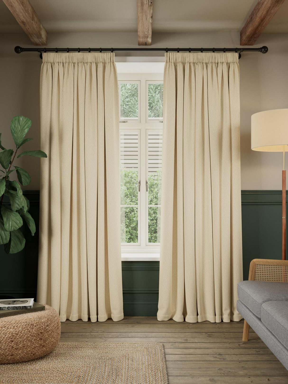 John Lewis Rustic Blackout Lined Pencil Pleat Curtains W167 x D228cm Cream