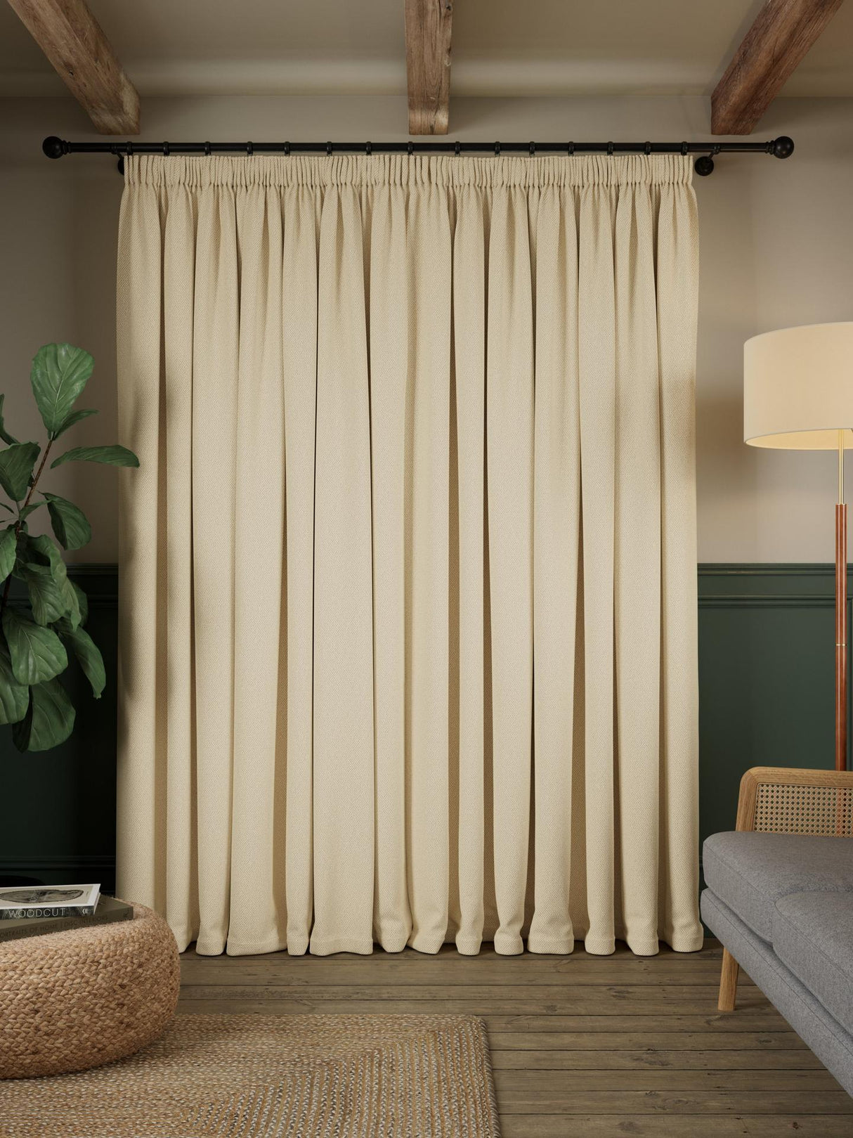 John Lewis Rustic Blackout Lined Pencil Pleat Curtains W167 x D228cm Cream
