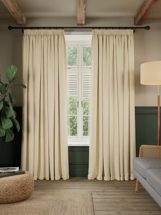 John Lewis Rustic Basketweave Pair Pencil Pleat Curtains 228 x 228cm Cream