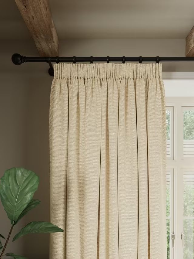 John Lewis Rustic Basketweave Pair Pencil Pleat Curtains 228 x 228cm Cream