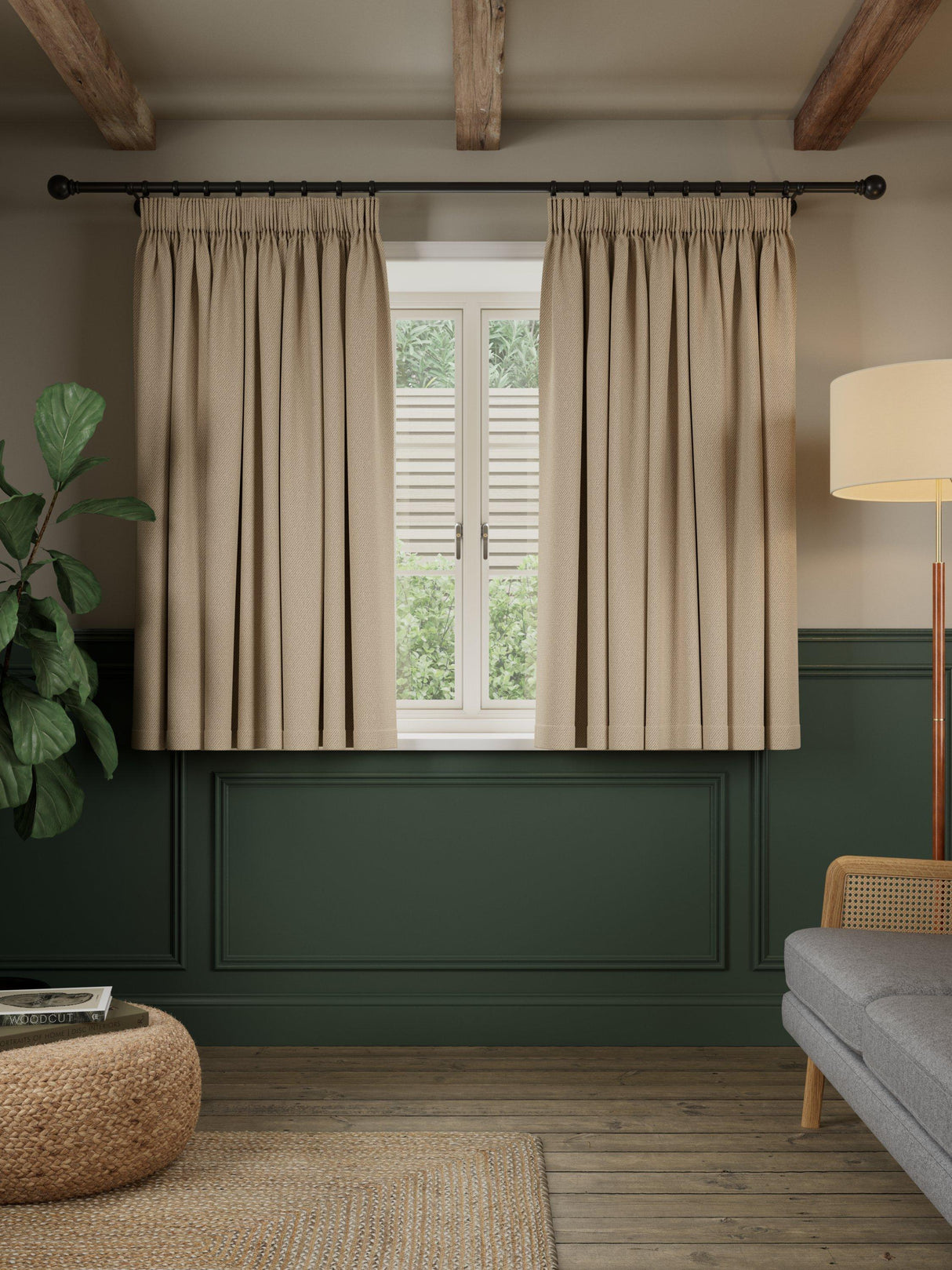John Lewis Rustic Blackout Pencil Pleat Curtains - Natural - W228 x D228 cm