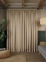 John Lewis Basketweave Pair Blackout Pencil Pleat Curtains Natural 228 x 274