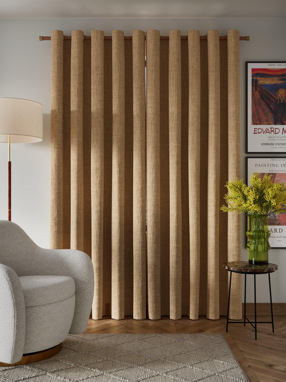 John Lewis Textured Weave Lined Blackout Eyelet Curtains 228 x 182cm Caramel
