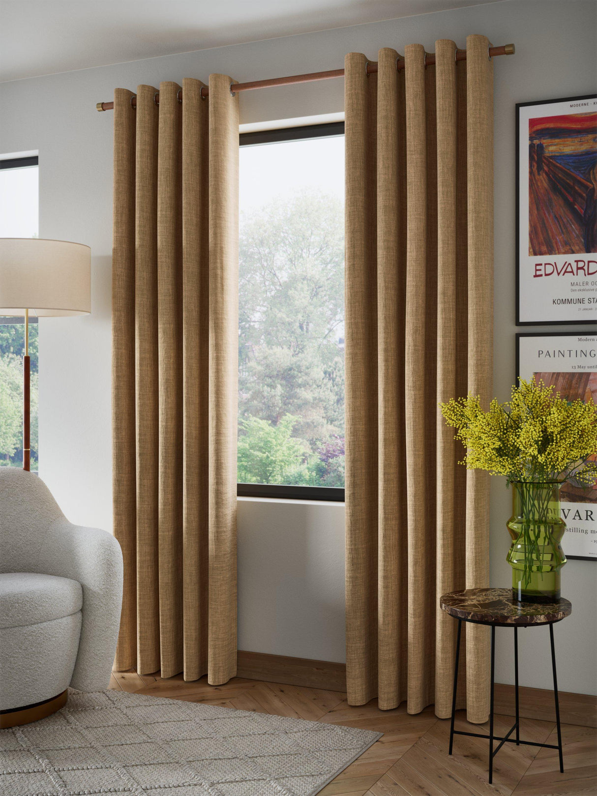 John Lewis Textured Weave Lined Blackout Eyelet Curtains 228 x 182cm Caramel