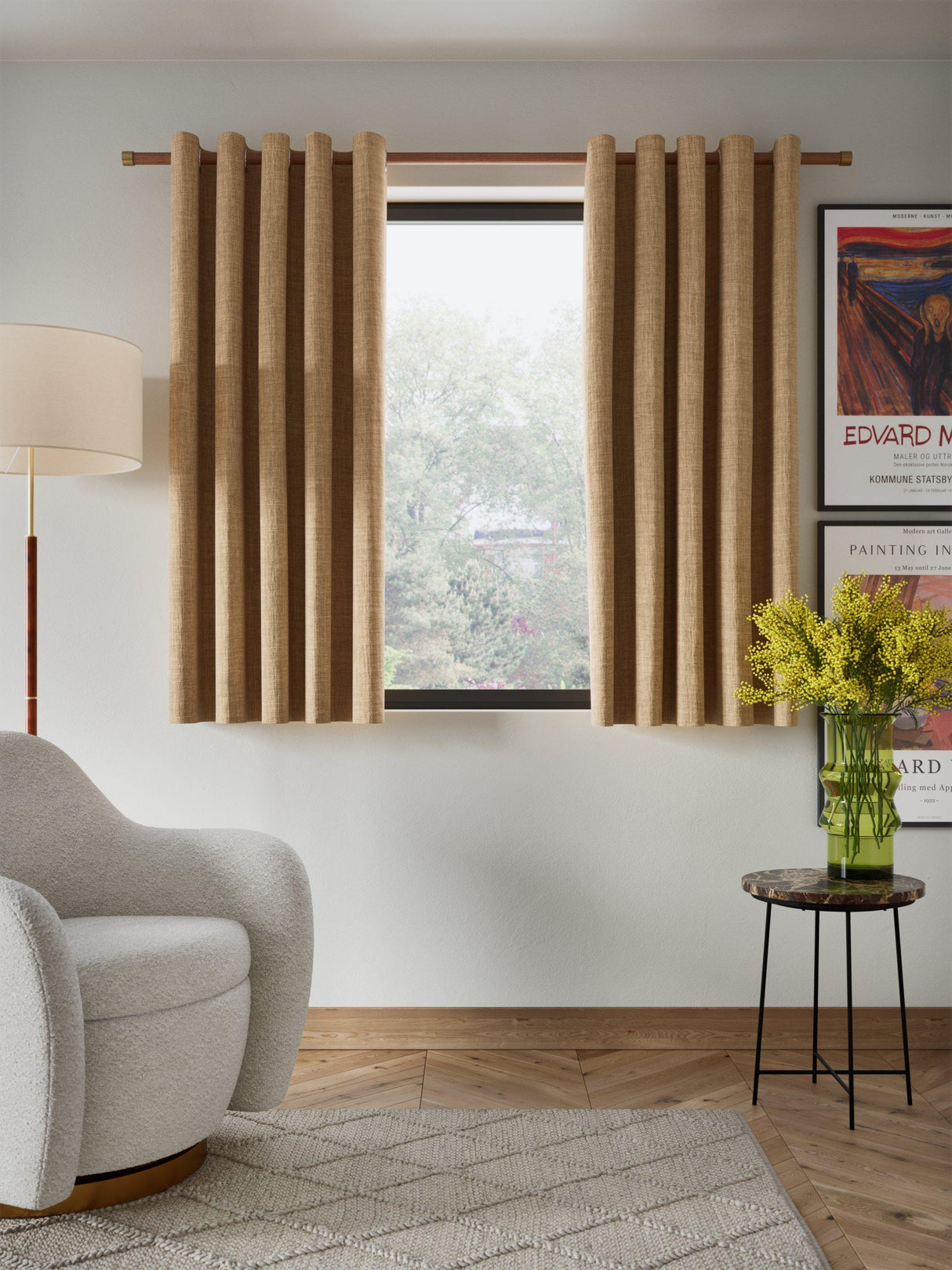John Lewis Textured Weave Lined Blackout Eyelet Curtains 228 x 182cm Caramel