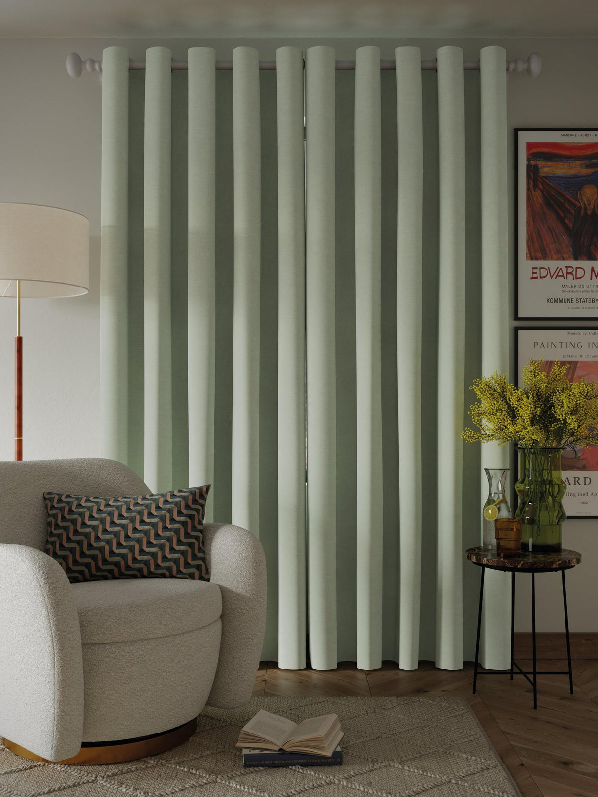 John Lewis Textured Blackout Lined Eyelet Curtains W228 x 182cm Light Green