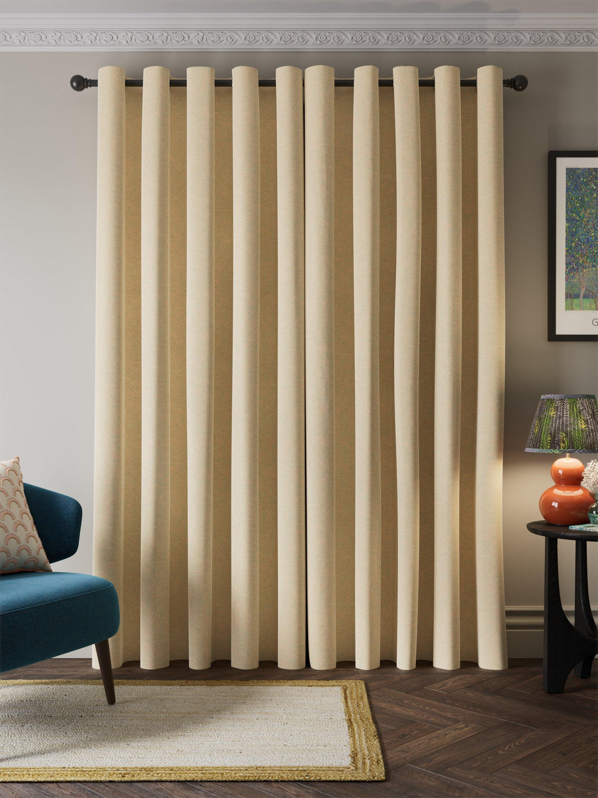 John Lewis Velvet Chenille Thermal Eyelet Curtains W167 x D228cm - Natural