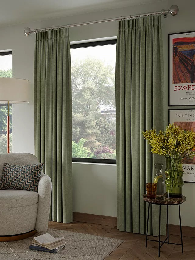 John Lewis Blackout Lined Pencil Pleat Curtains W167 x Drop 274cm - Sage - Kazoop 