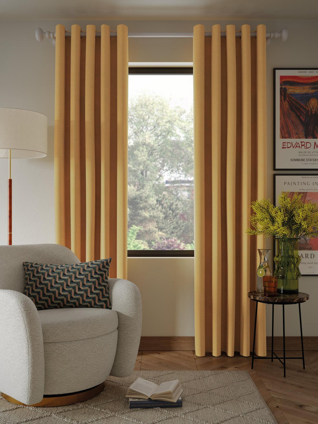 John Lewis Textured Pair Blackout Eyelet Curtains W228 x D228cm - Mustard