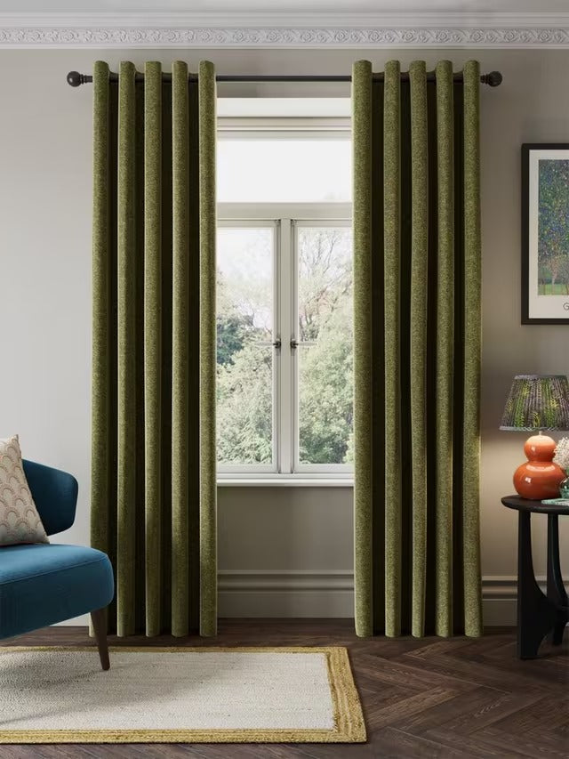 John Lewis Velvet Chenille Thermal Eyelet Curtains W228 x D137cm Avocado