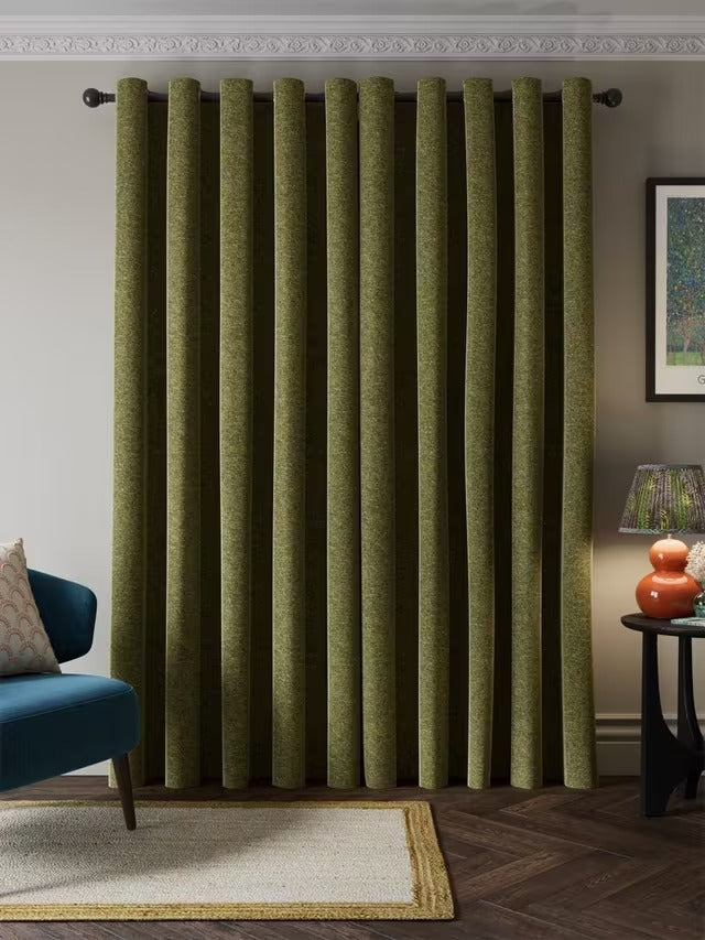 John Lewis Velvet Chenille Thermal Eyelet Curtains W228 x D137cm Avocado
