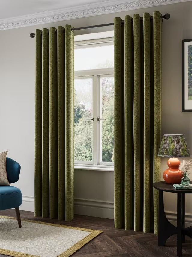 John Lewis Velvet Chenille Thermal Eyelet Curtains W228 x D137cm Avocado