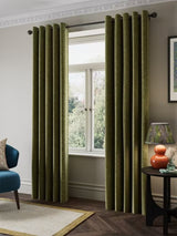 John Lewis Velvet Chenille Thermal Eyelet Curtains W228 x D137cm Avocado