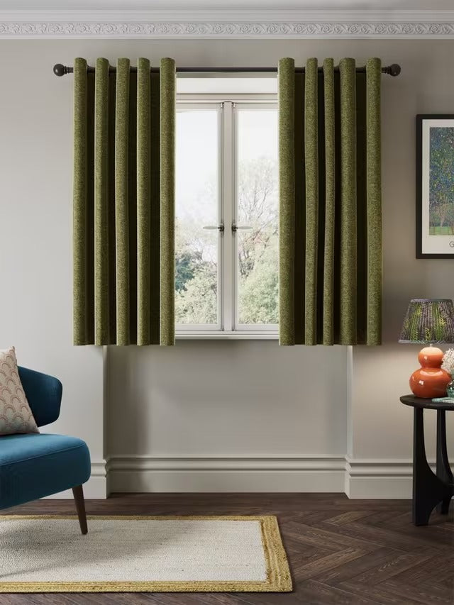 John Lewis Velvet Chenille Thermal Eyelet Curtains W228 x D137cm Avocado