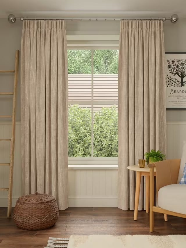John Lewis Brushed Pair Blackout Pencil Pleat Curtains W167 x D182cm Natural