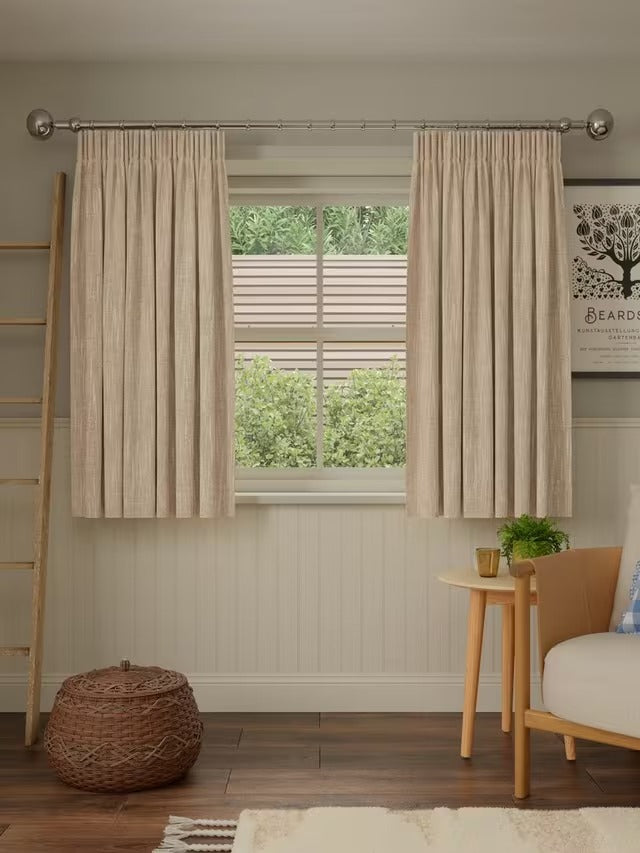 John Lewis Brushed Pair Blackout Pencil Pleat Curtains W167 x D182cm Natural