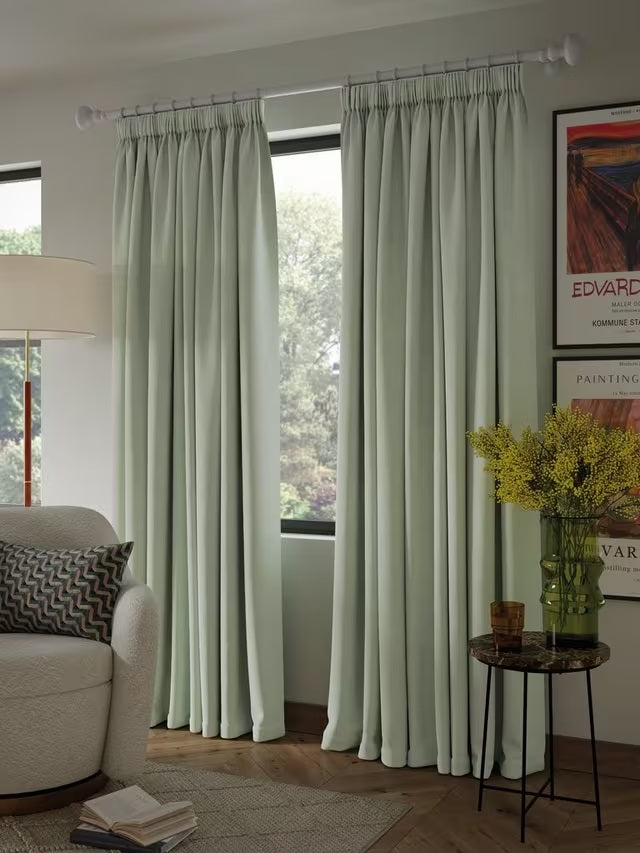 John Lewis Textured Blackout Pencil Pleat Curtains W228 x D274cm Light Green