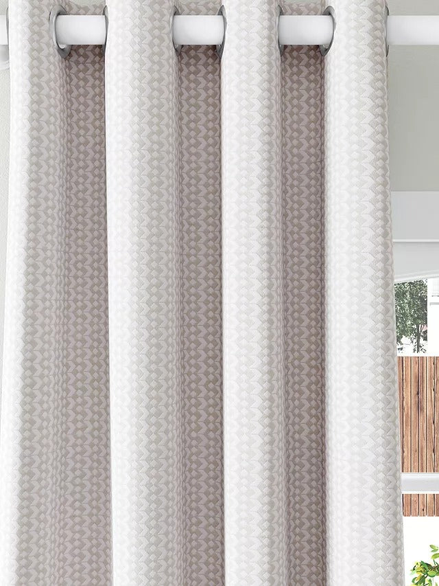 John Lewis Alda Weave Pair Lined Eyelet Curtains Putty W228 x Drop 182cm