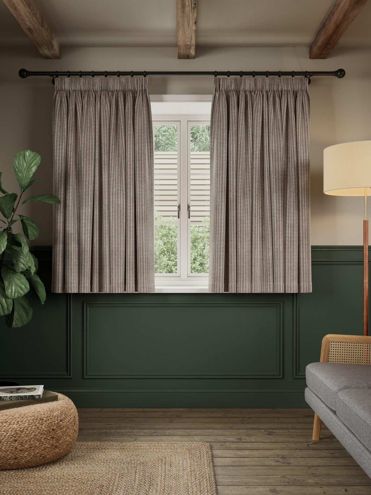 John Lewis Polyester Mini Blackout Pencil Pleat Curtains 228 x 274cm - Latte