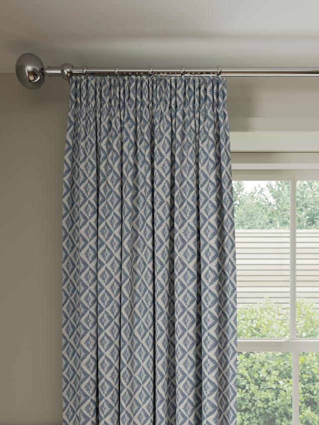 John Lewis Jaya Print Lined Pencil Pleat Curtains - Lake Blue - W167 x 228cm
