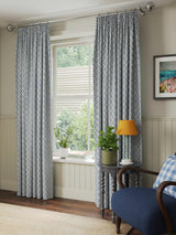 John Lewis Jaya Print Lined Pencil Pleat Curtains - Lake Blue - W167 x 228cm