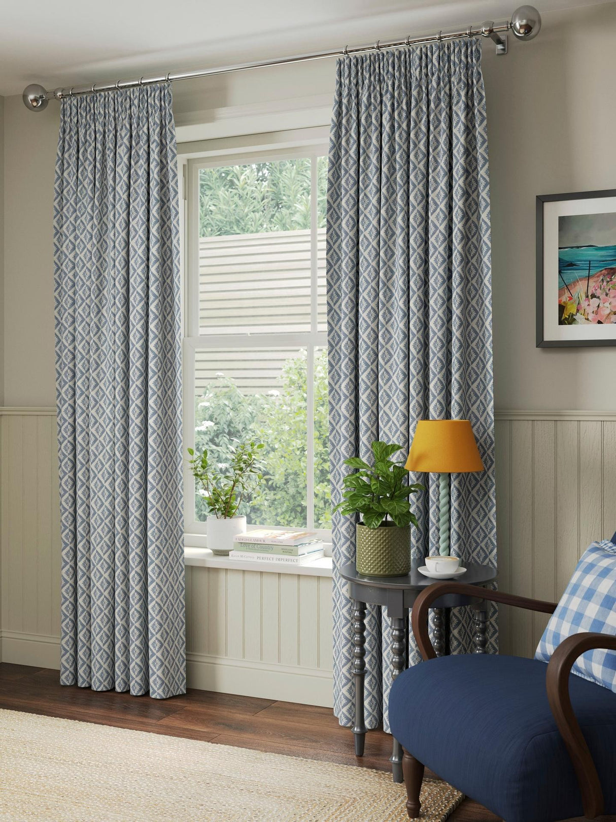 John Lewis Jaya Pair Lined Pencil Pleat Curtains W228 x D182cm - Lake Blue