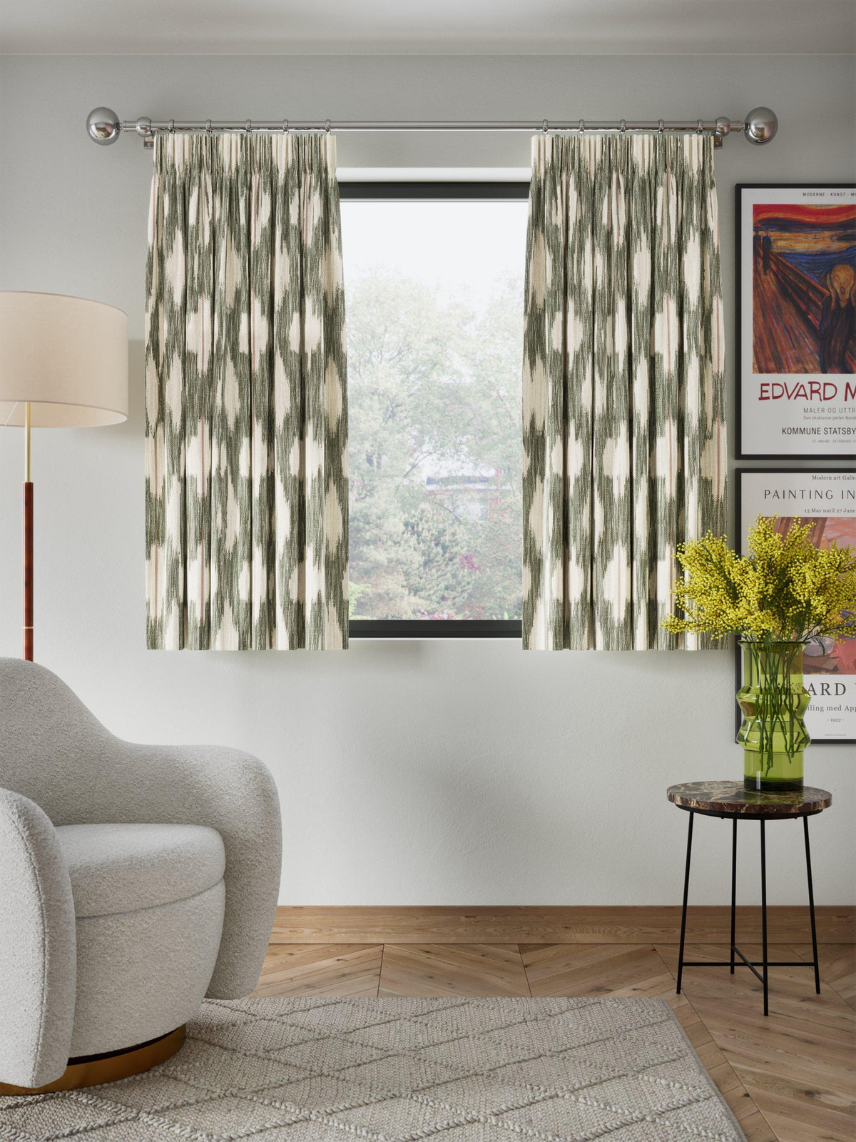 John Lewis Alta Jacquard Pencil Pleat Curtains - 228 x 228cm - Soft Caramel