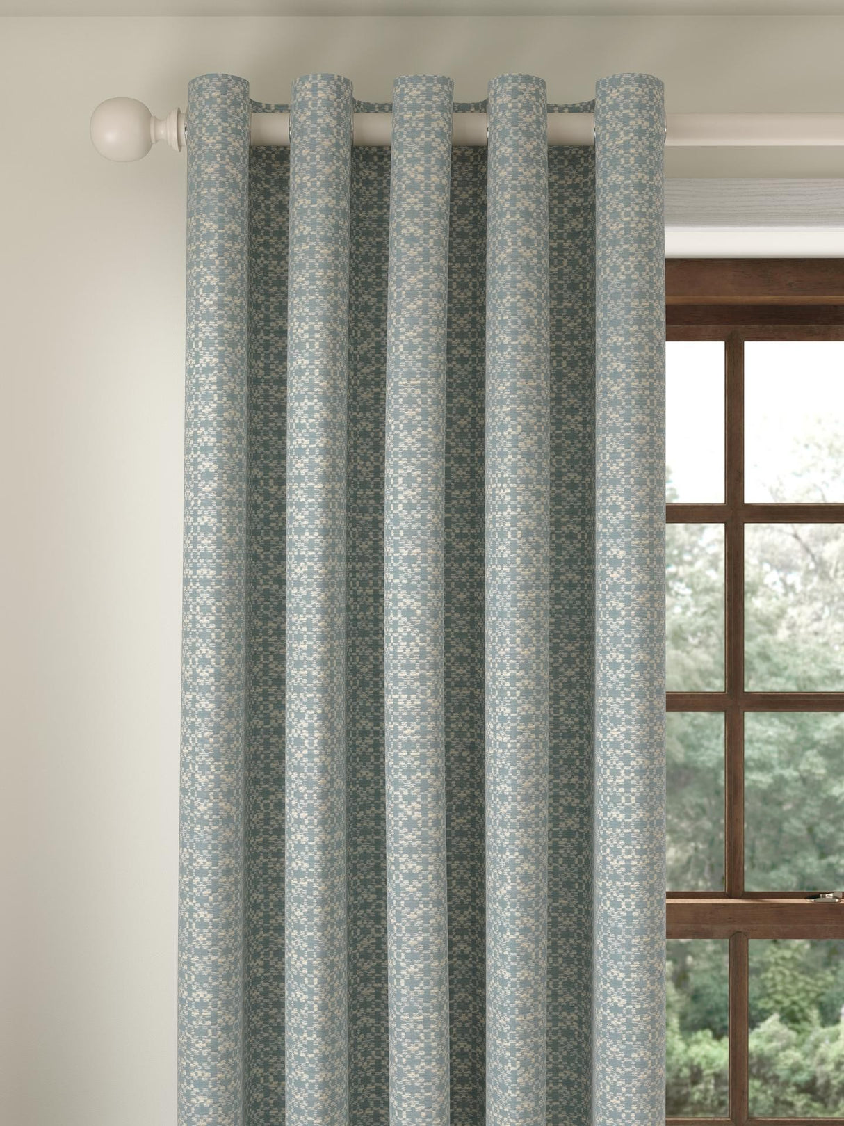 John Lewis Rona Weave Pair Lined Eyelet Curtains W167 x D182cm - Duck Egg