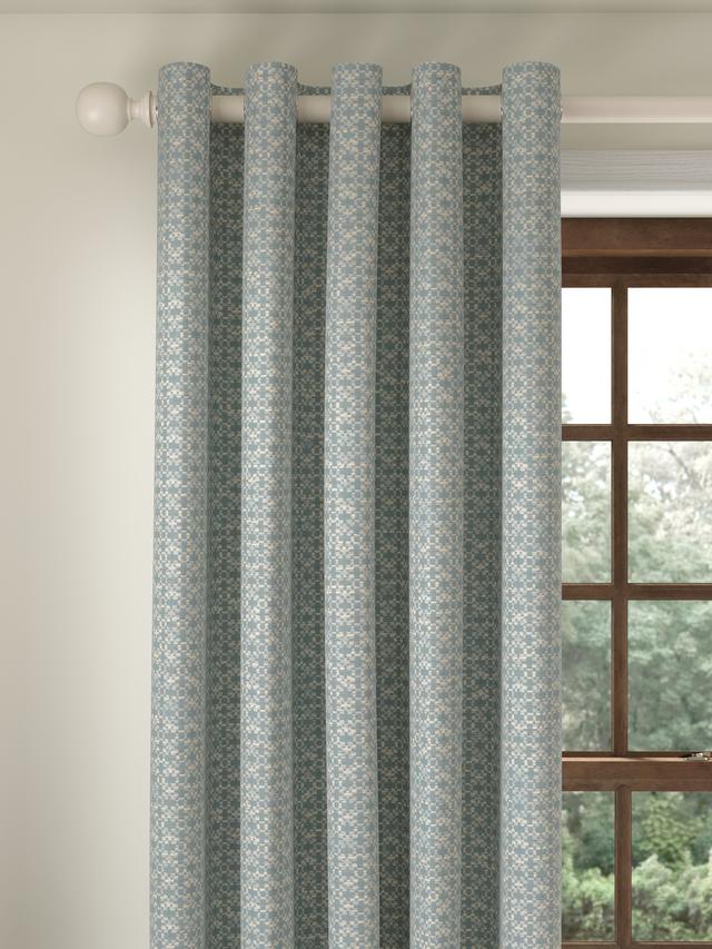 John Lewis Rona Weave Pair Lined Eyelet Curtain - 167 x 228cm - Duck Egg