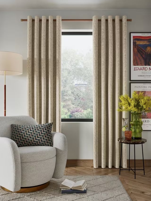 John Lewis Distressed Velvet Lined Eyelet Curtains 228 x 228cm - Champagne