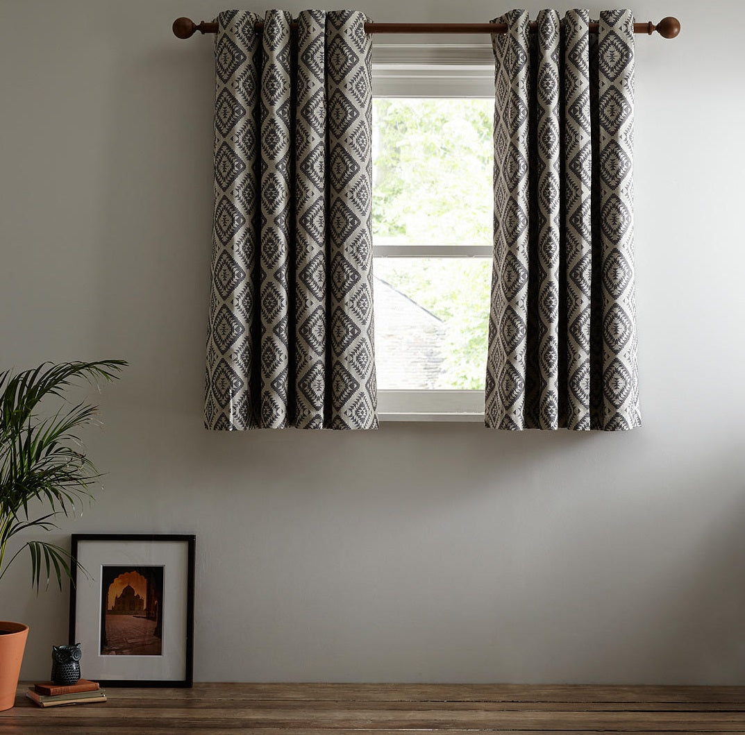 John Lewis Native Weave Pair Lined Eyelet Curtains W228 x Drop 137cm - Steel