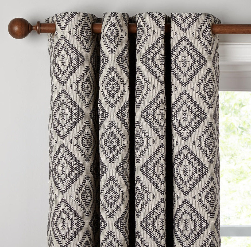 John Lewis Native Weave Pair Lined Eyelet Curtains W228 x Drop 137cm - Steel