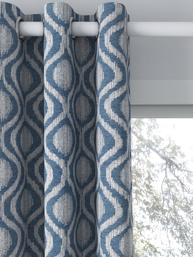 John Lewis Trellis Weave Pair Lined Eyelet Curtains 167 x 182cm - Bluestone