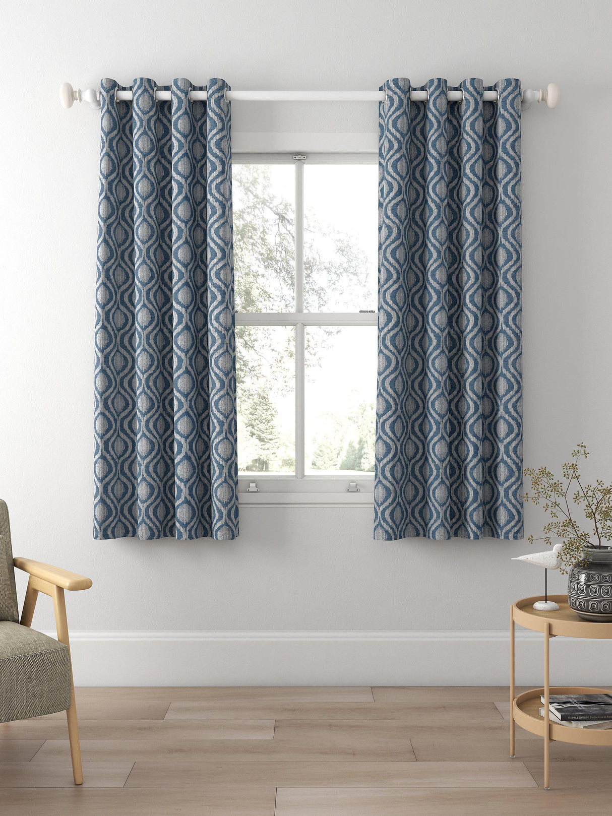 John Lewis Trellis Weave Pair Lined Eyelet Curtains 167 x 182cm - Bluestone