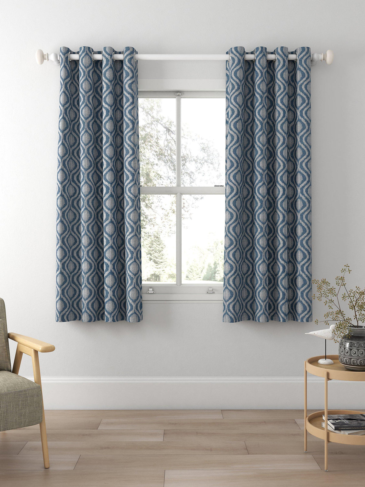John Lewis Trellis Weave Pair Lined Eyelet Curtains 167 x 274cm - Bluestone