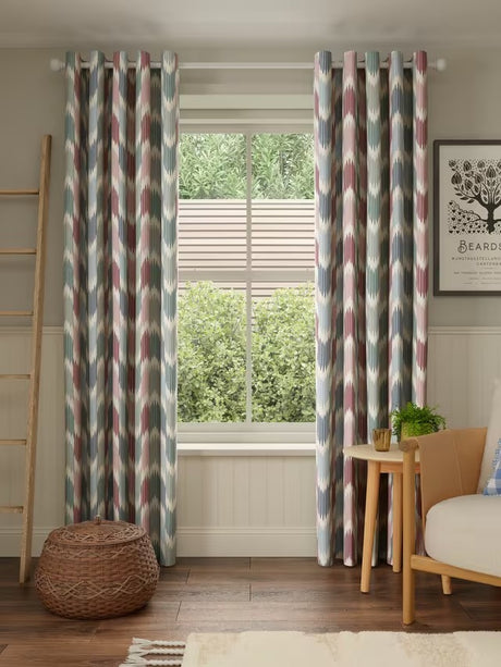 John Lewis Valle Ikat Pair Lined Eyelet Curtains W228 x D182 - Deep Red