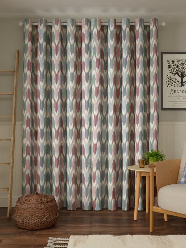 John Lewis Valle Ikat Pair Lined Eyelet Curtains W228 x D182 - Deep Red