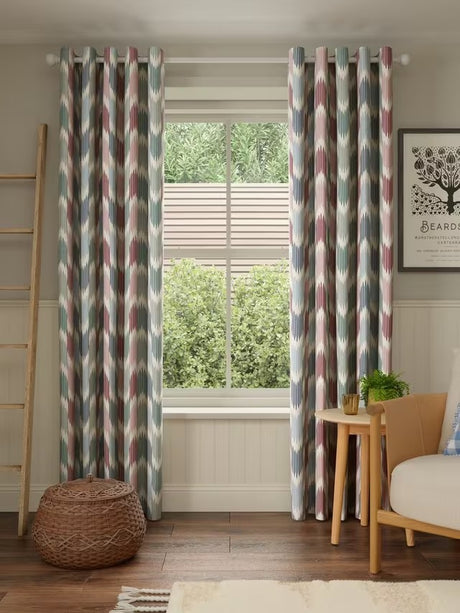 John Lewis Valle Ikat Pair Lined Eyelet Curtains W228 x D228cm - Deep Red
