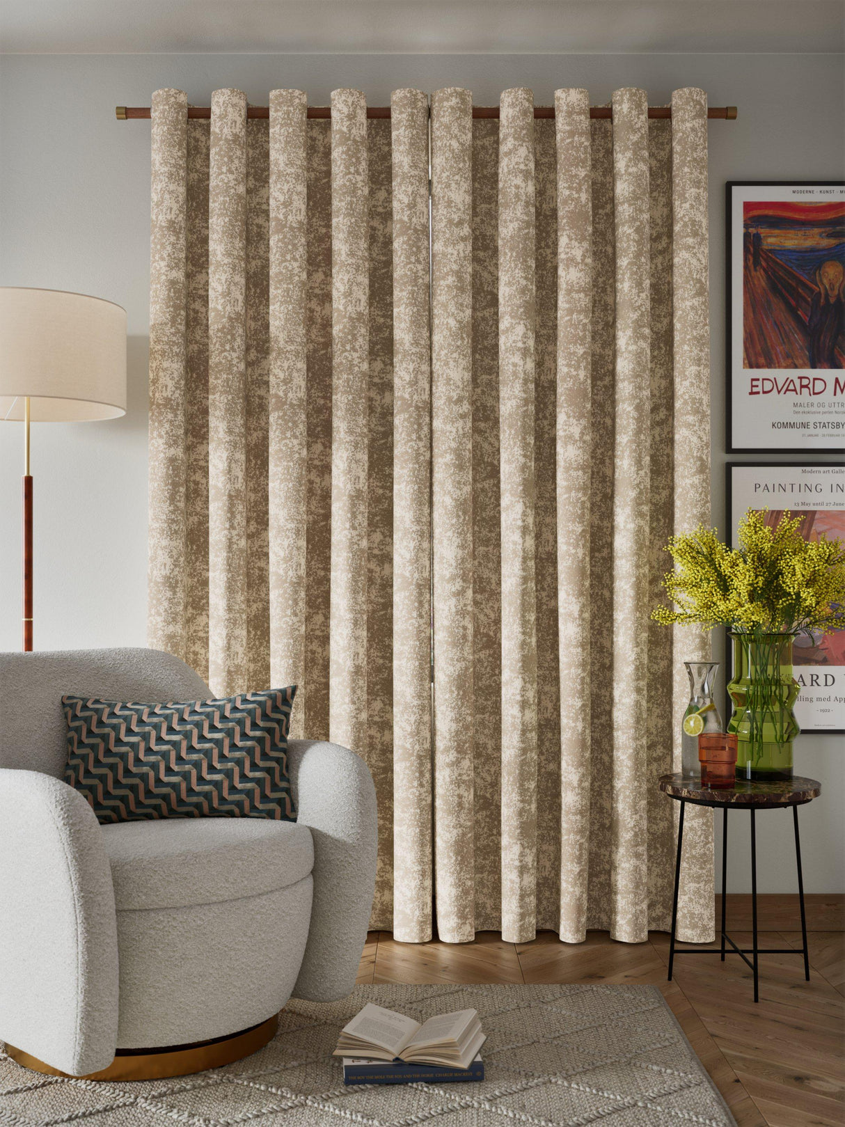 John Lewis Lidia Pair Blackout Lined Eyelet Curtains - Gold - W167 x D228 cm