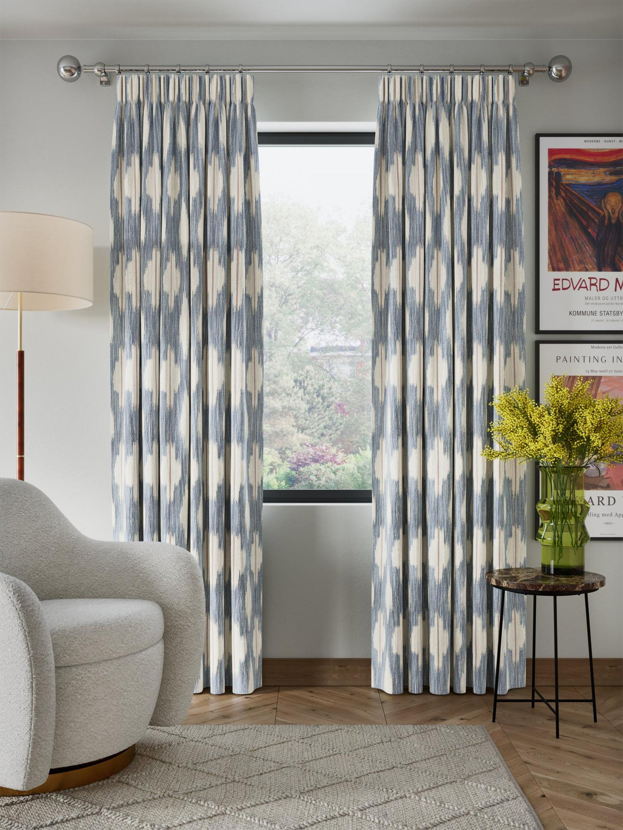 John Lewis Alta Weave Lined Pencil Pleat Curtains - Bluestone - 167 x 182cm