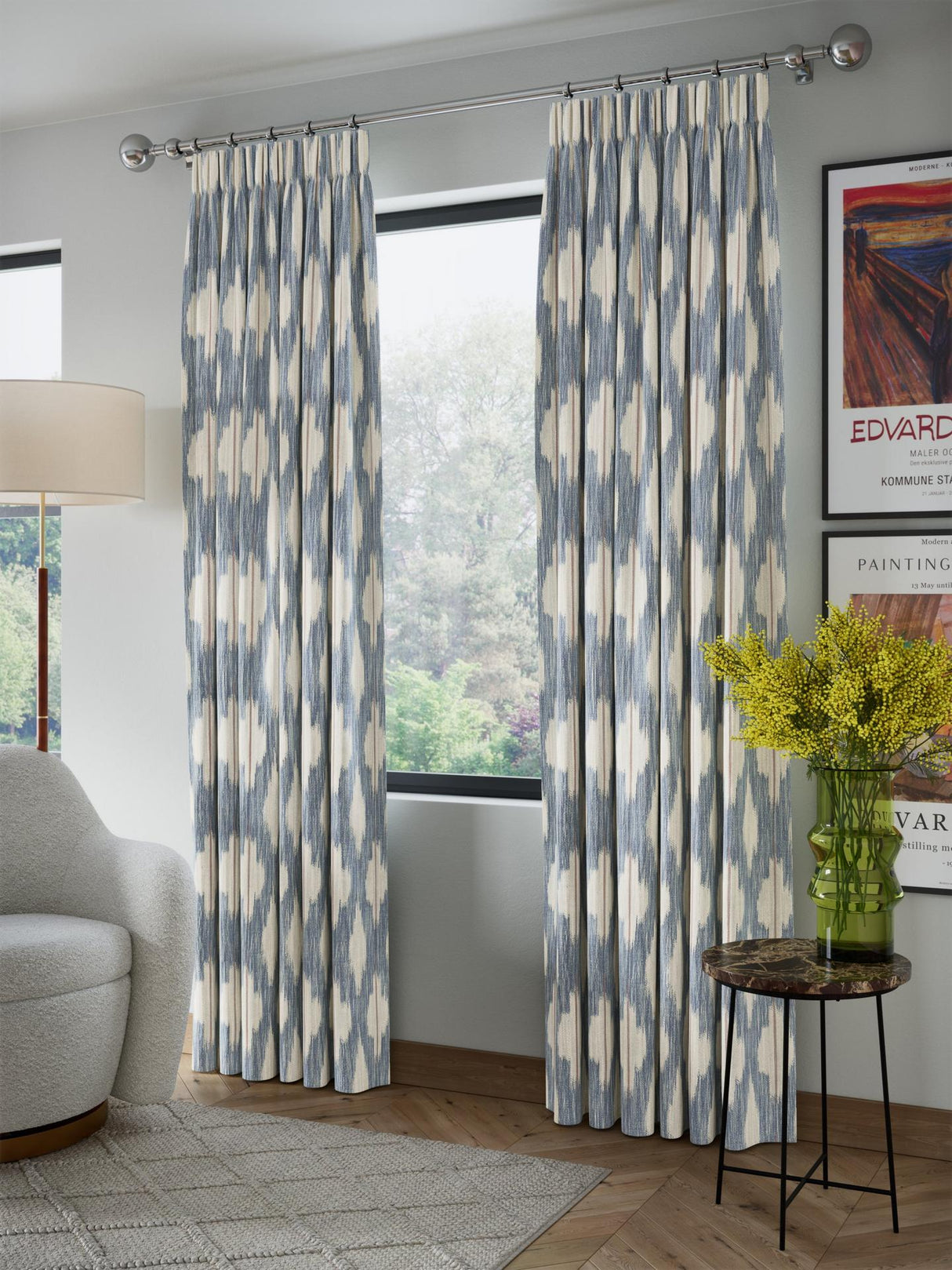 John Lewis Alta Weave Lined Pencil Pleat Curtains - Bluestone - 167 x 182cm