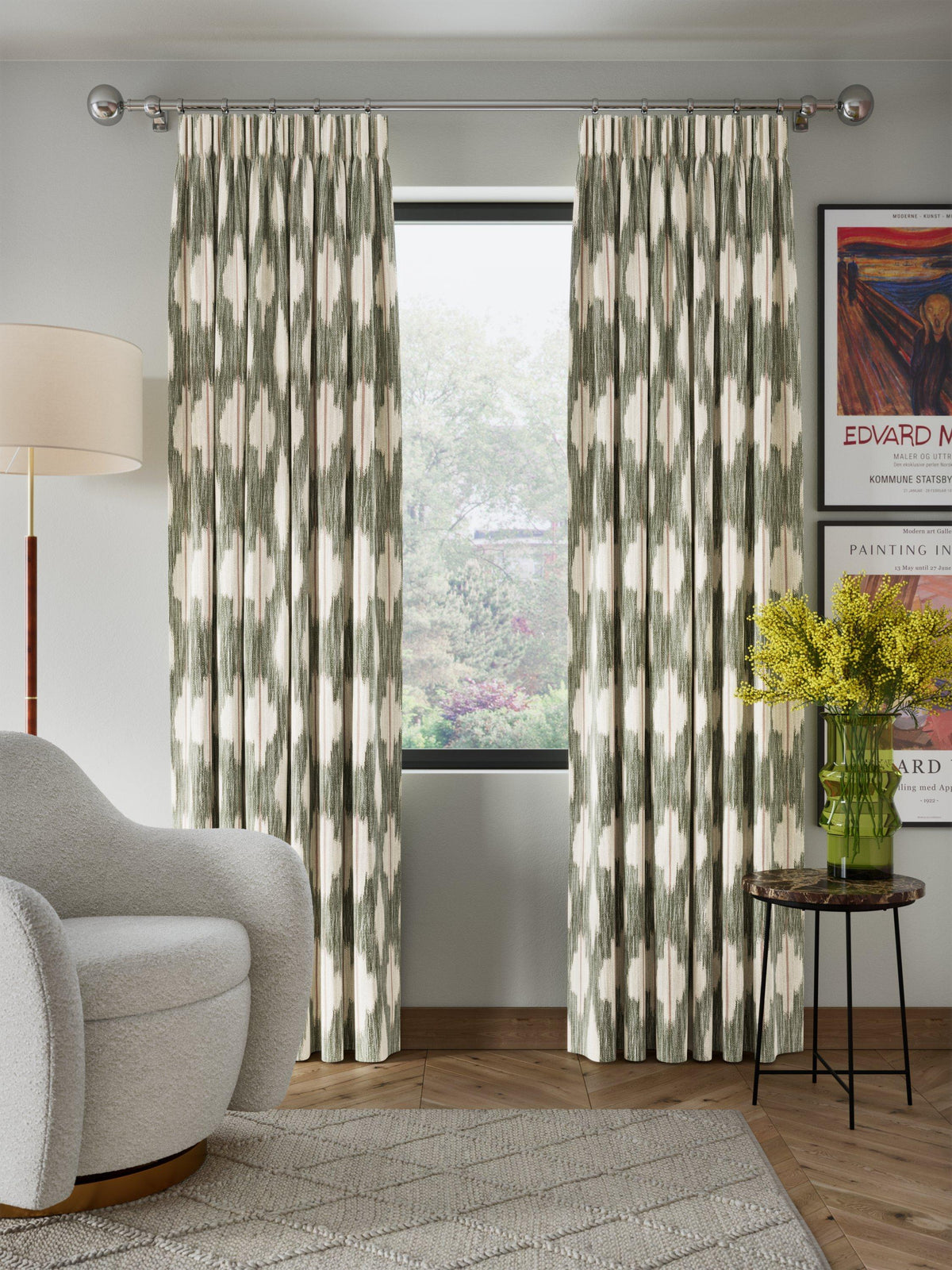 John Lewis Alta Weave Lined Pencil Pleat Curtain Pair 167 x 137cm - Avocado