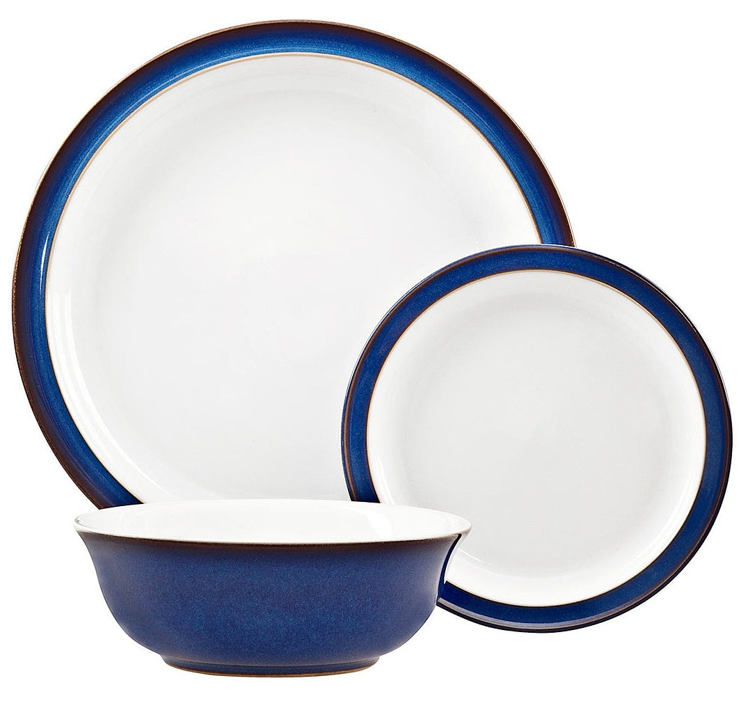 Denby Imperial Blue 12 Piece Stoneware Dinnerware Set - Blue/White
